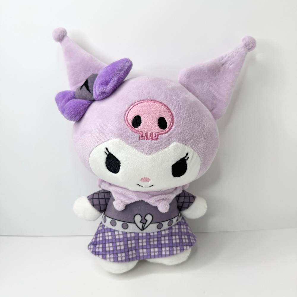 Sanrio Hello Kitty & Friends Kuromi Plush Doll Toy Punk Purple Plaid Dress 8"